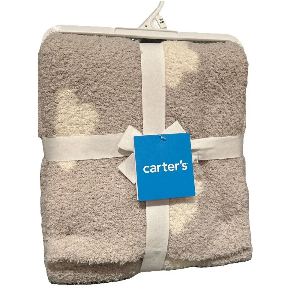 Carter’s Reversible Gray Stroller Baby Blanket White Clouds Lightweight Soft New